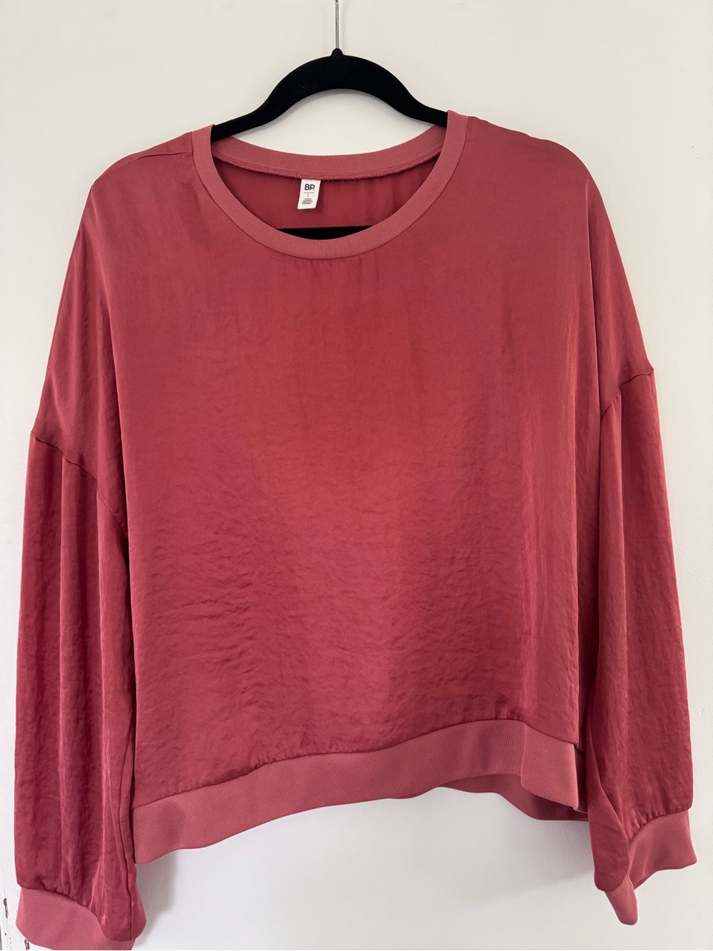 bp Relaxed Crewneck Pullover Silky Blouse - Dusty Rose - L